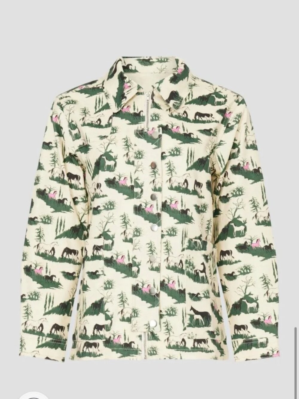Rachel Antonoff Lizzie denim barn jean jacket in horse girl print cream green S - Picture 7 of 14